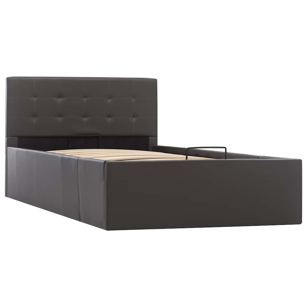 Cama hidráulica c/ arrumação 90x200cm couro artificial cinza