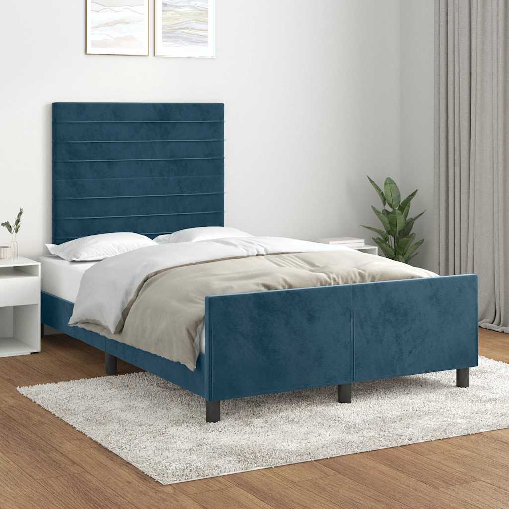 Estrutura de cama com colchão azul escuro 120x190 cm veludo