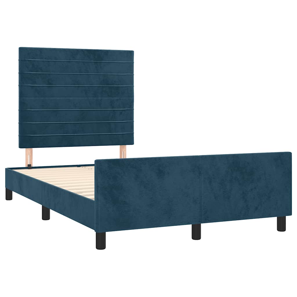 Estrutura de cama com colchão azul escuro 120x190 cm veludo