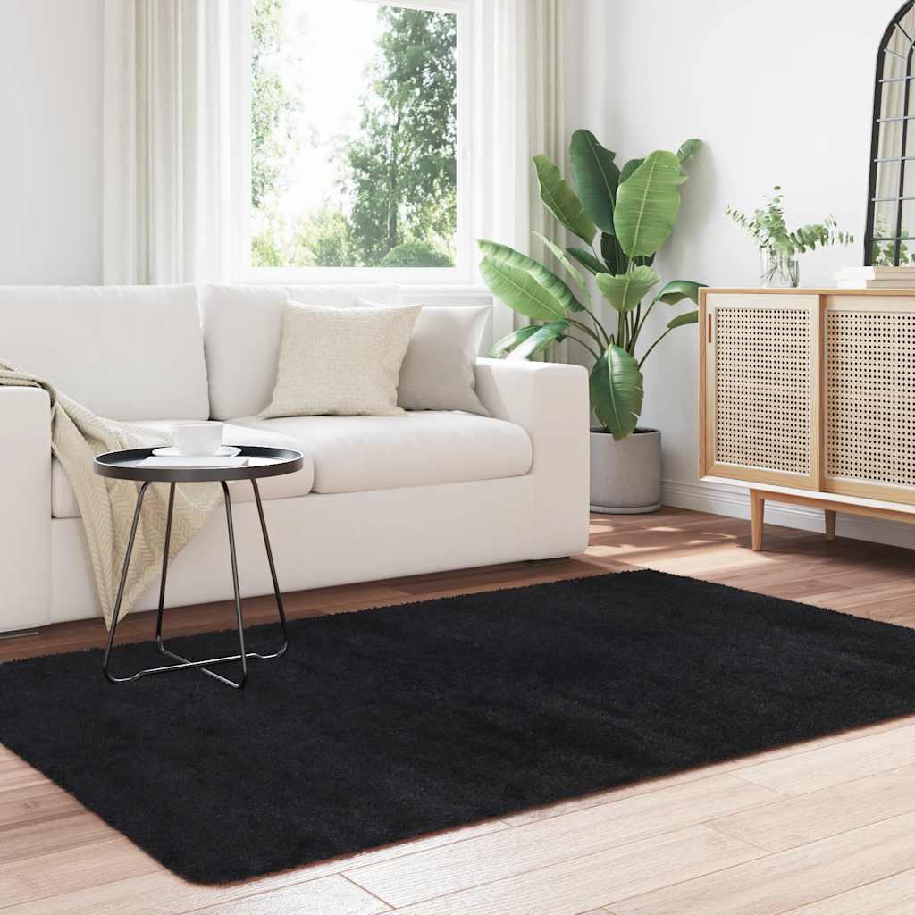 Tapete shaggy de pelo alto navarra 130x200 cm poliéster preto