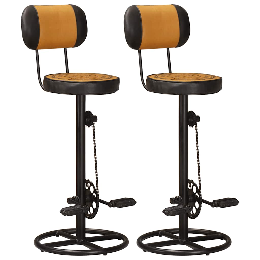 Bancos bar c/ estampagem 2 pcs couro genuíno preto e castanho