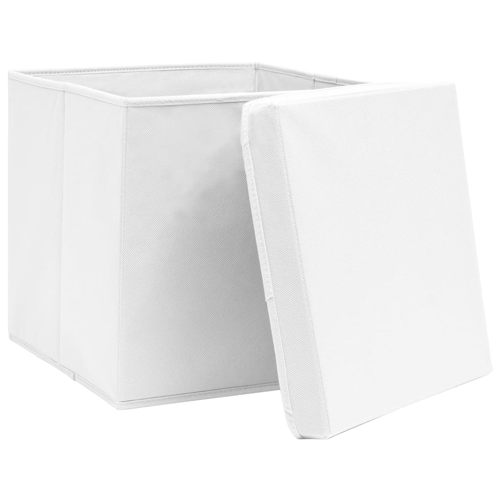 Caixas de arrumação com tampas 10 pcs 32x32x32 cm tecido branco