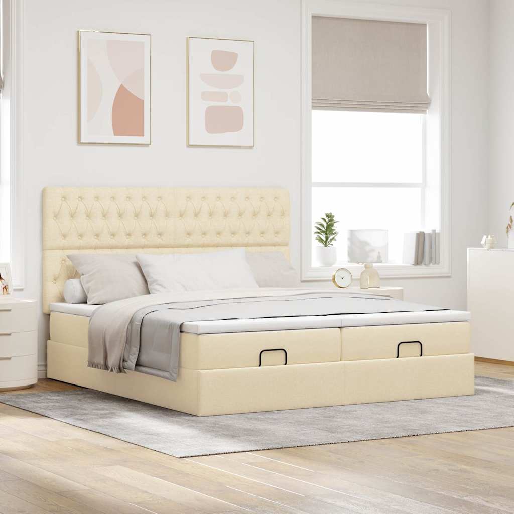 Estrutura de cama otomana com colchões tecido creme 180x200cm