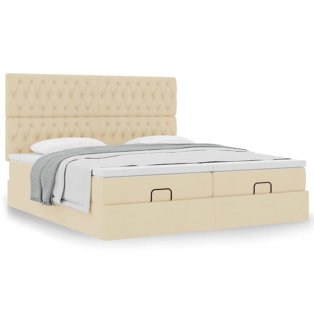 Estrutura de cama otomana com colchões tecido creme 180x200cm