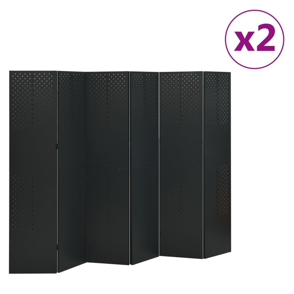Divisórias/biombos com 6 painéis 2 pcs aço 240x180 cm preto