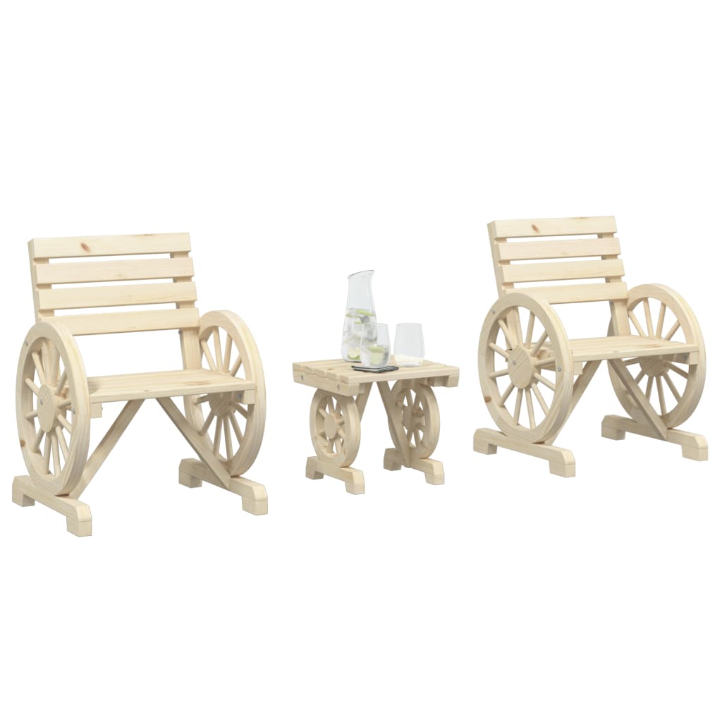 3 Pcs conjunto lounge de jardim madeira de abeto maciça