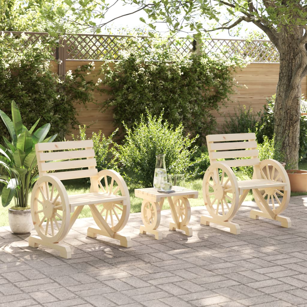 3 Pcs conjunto lounge de jardim madeira de abeto maciça