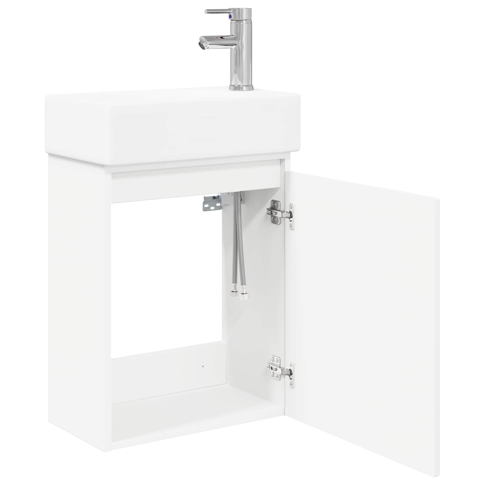 Conjunto de móveis de banheiro com torneira branco