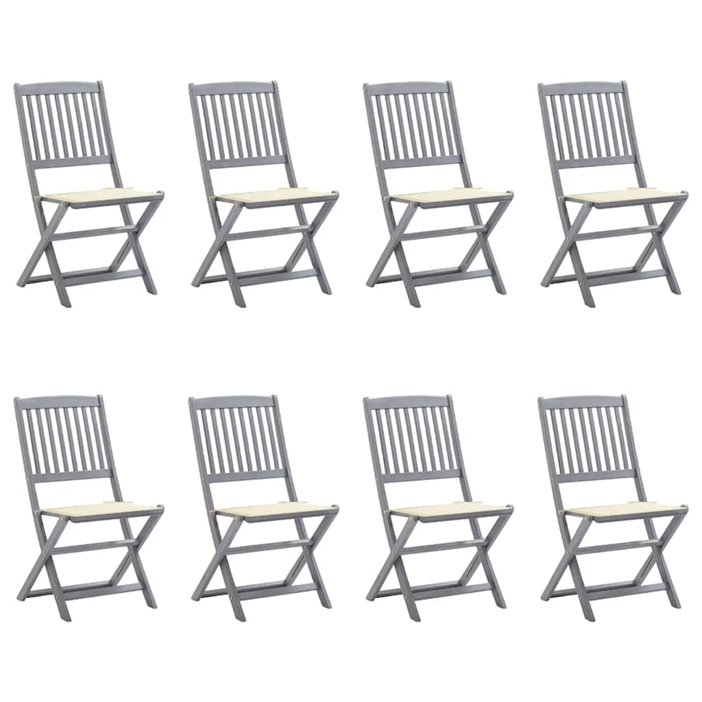 Cadeiras de exterior dobráveis 8pcs c/ almofadões acácia maciça