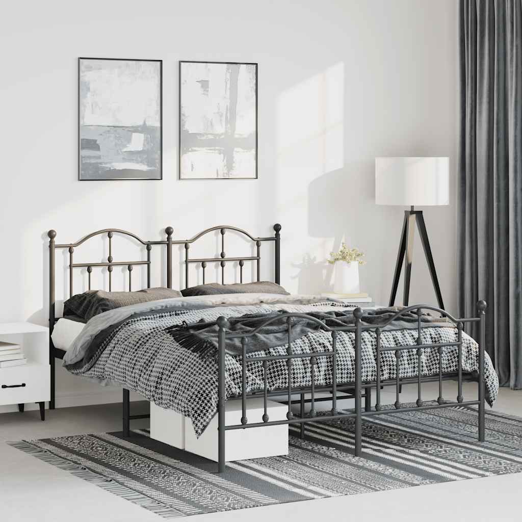 Estrutura de cama com cabeceira e pés 150x200 cm metal preto