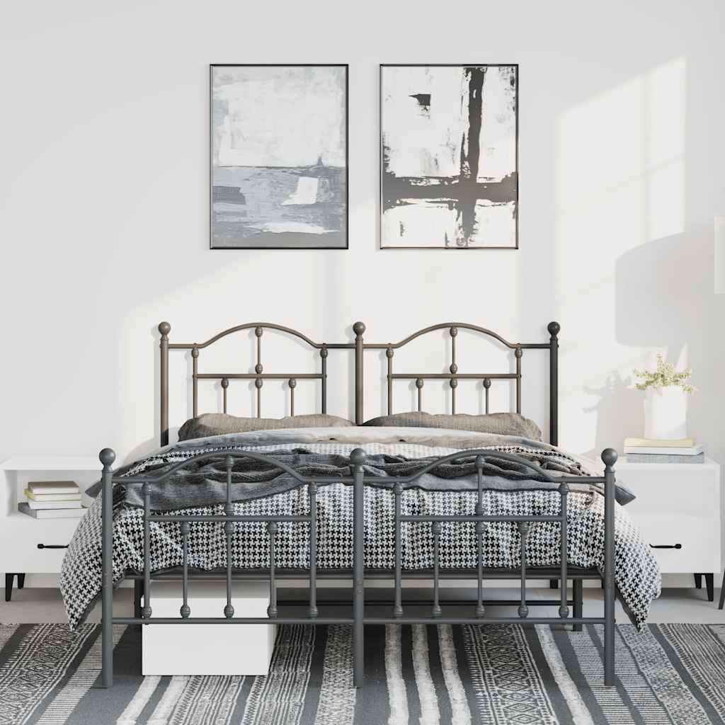 Estrutura de cama com cabeceira e pés 150x200 cm metal preto