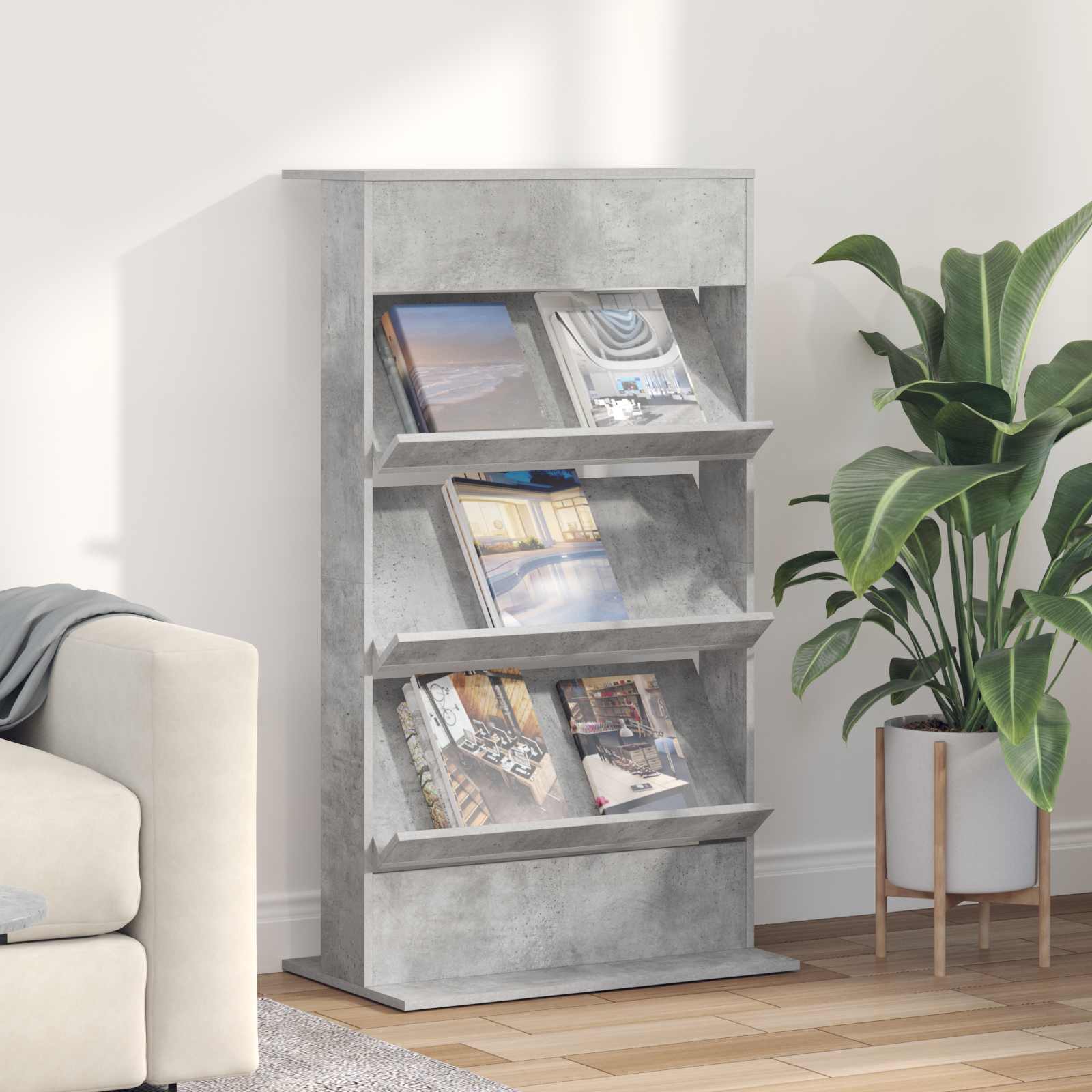 Estante de revistas cinzento 70 x 41 x 126 cm