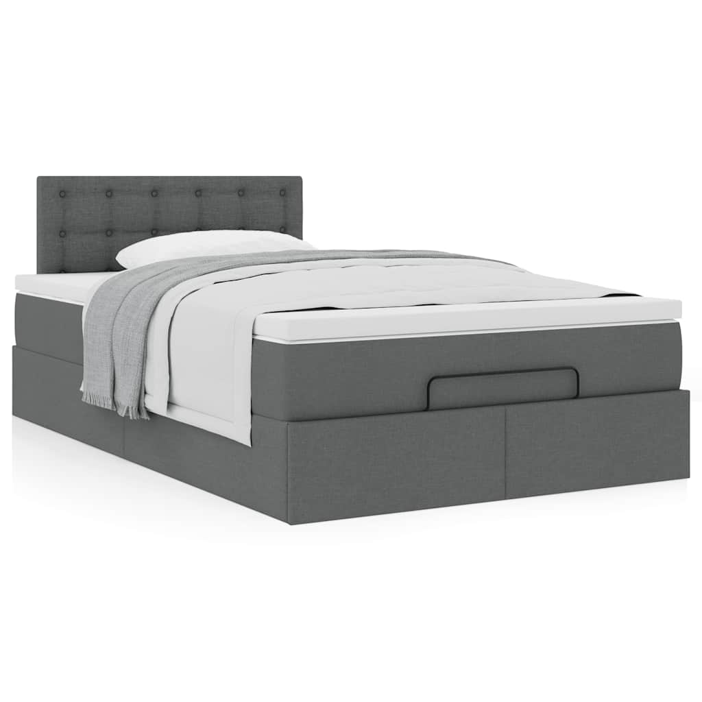 Cama otomana com colchão 120x200 cm tecido cinzento escuro
