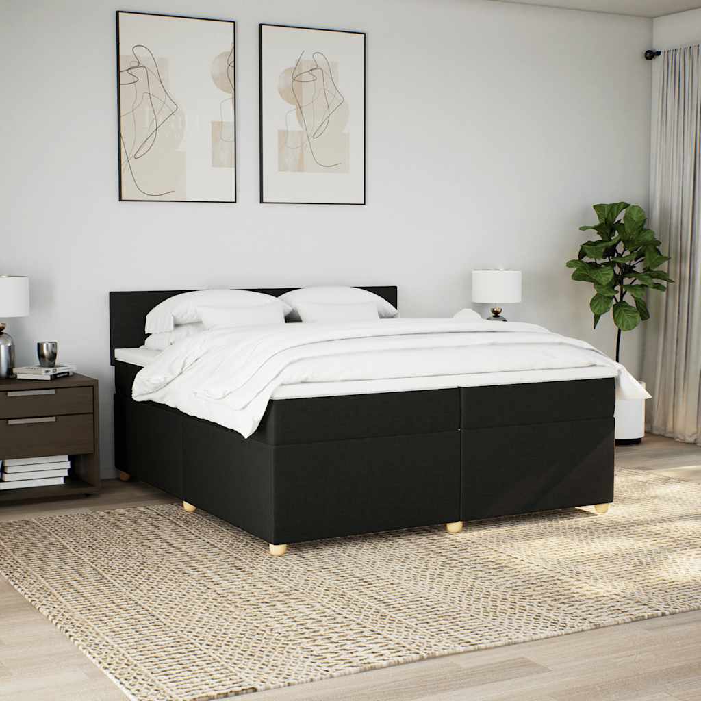 Cama com molas/colchão 200x200 cm tecido preto