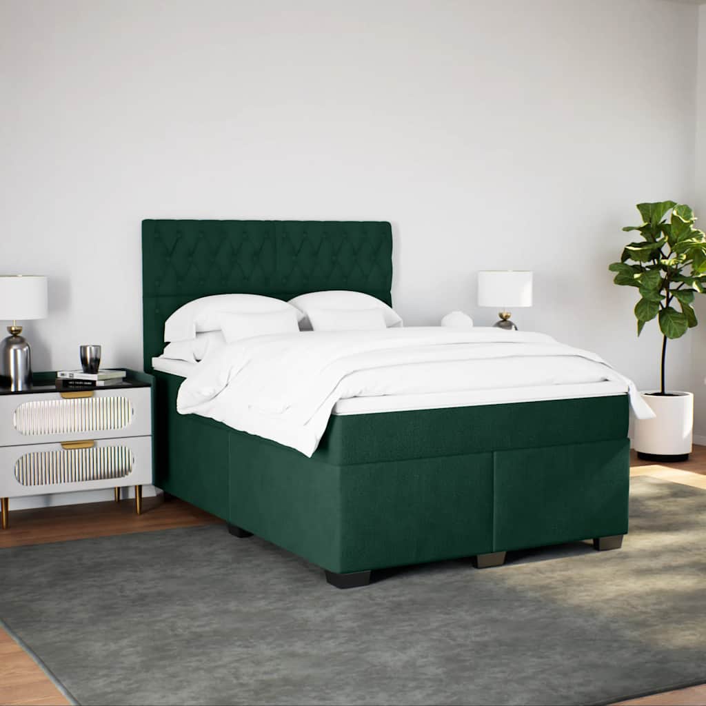Cama com molas/colchão 140x200 cm veludo verde-escuro