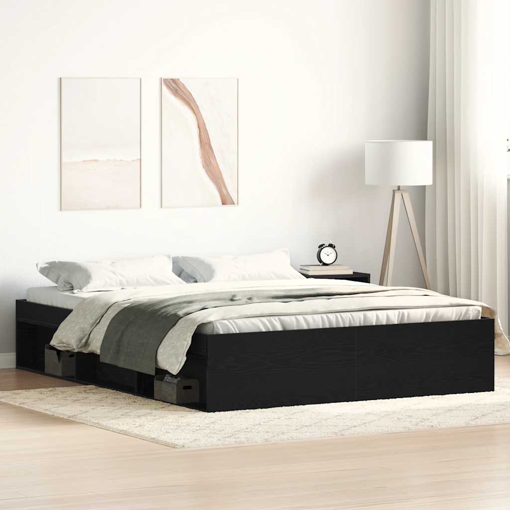 Estrutura de cama sem colchão, carvalho preto, 150x200 cm, madeira engenheirada