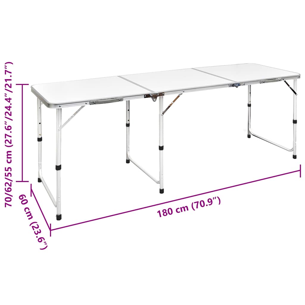 Mesa de acampamento dobrável e ajustável em alumínio 180 x 60 cm