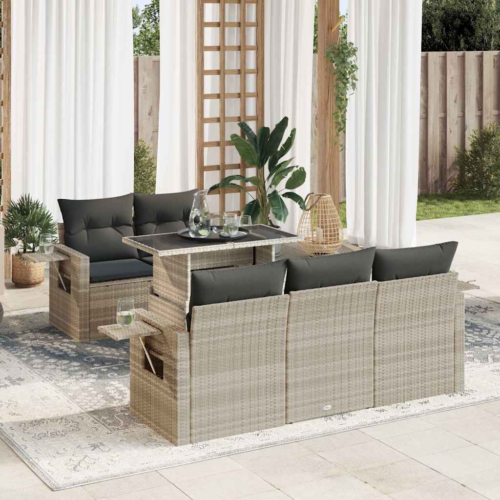 6 Pcs conj. sofás jardim com almofadões vime PE cinzento-claro