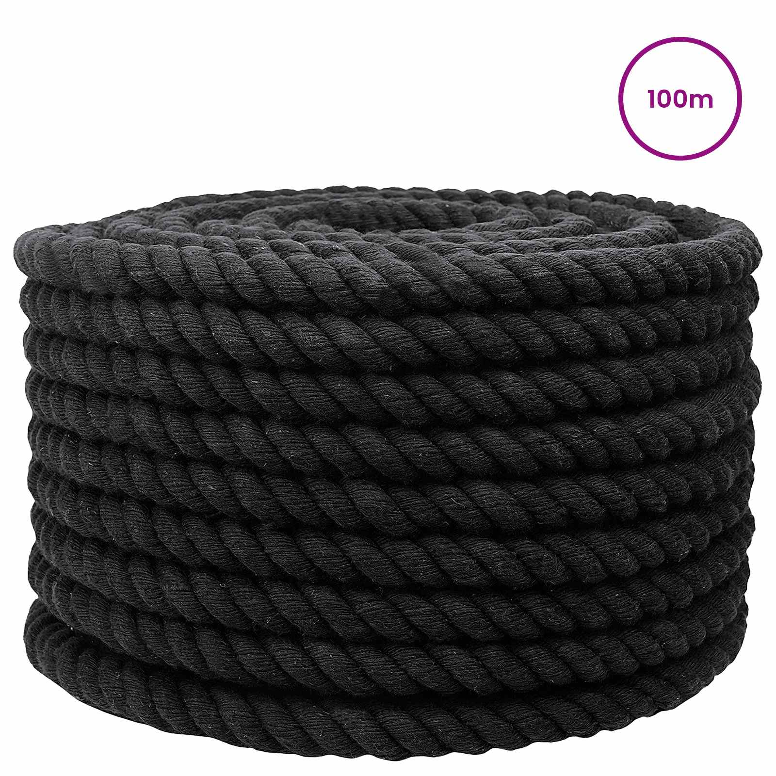 Corda de algodão 20 mm 100 m preto 100% algodão