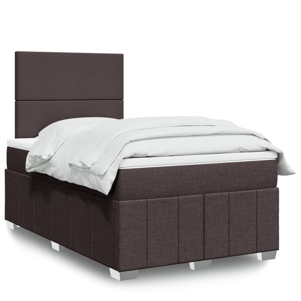 Cama boxspring com colchão 120x190 cm tecido castanho-escuro