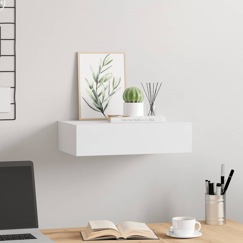 Prateleira de parede com gaveta MDF 40x23,5x10 cm branco