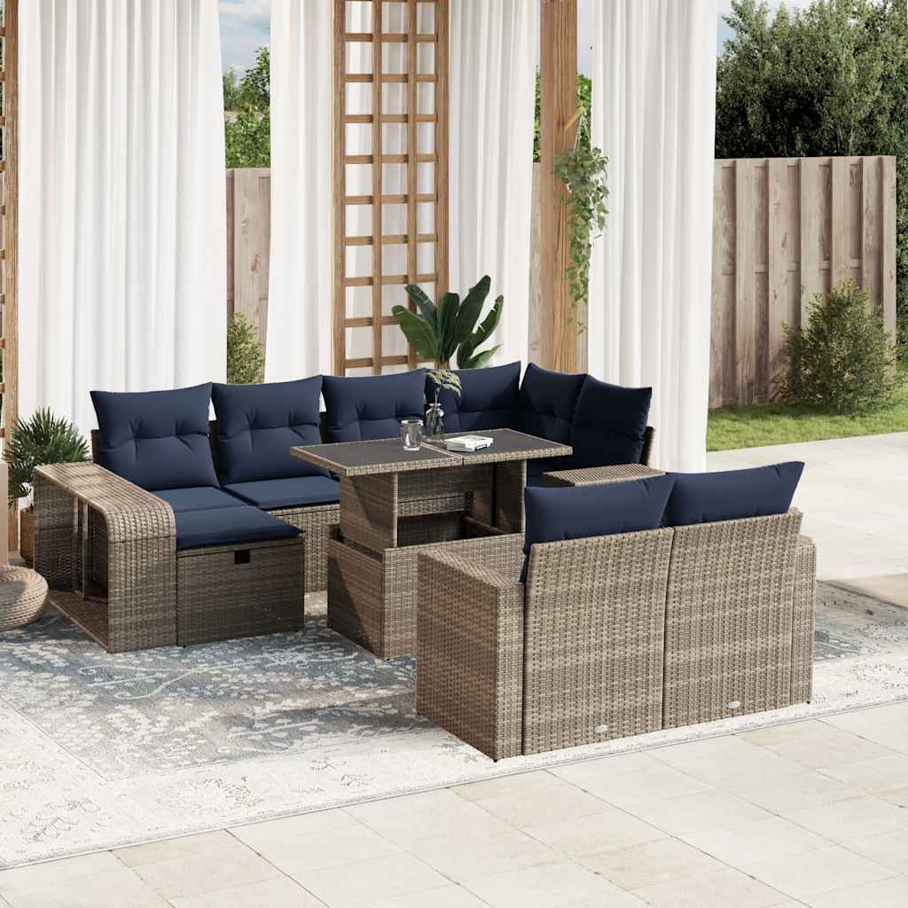 Conjunto de sofá de jardim com 11 peças e almofadas em rattan sintético cinza