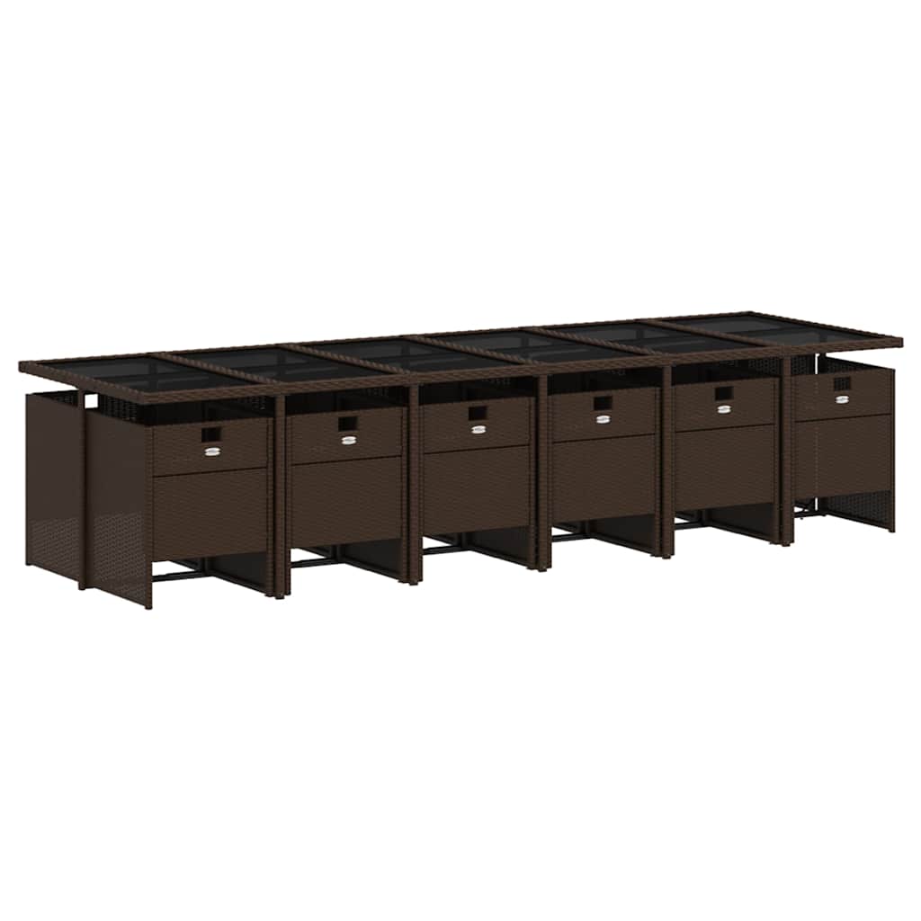 13 Pcs conjunto jantar p/ jardim c/ almofadões vime PE castanho