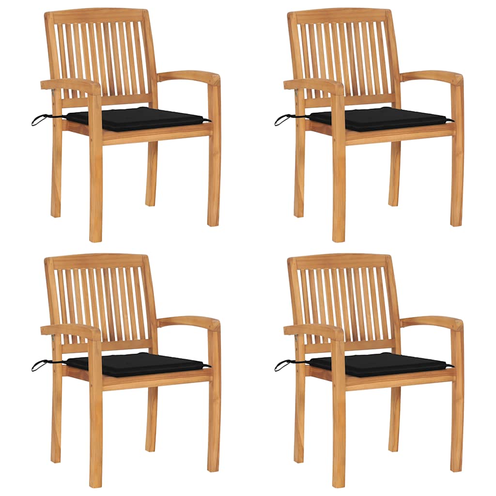 Cadeiras de jardim empiháveis c/ almofadões 4 pcs teca maciça