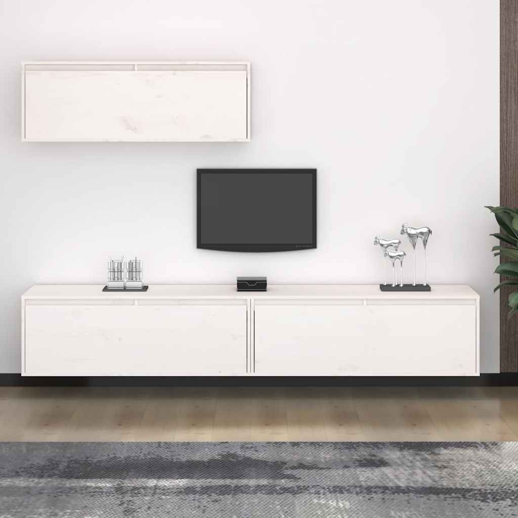 Conjunto de armário de TV 3 pcs madeira de pinho maciça branco