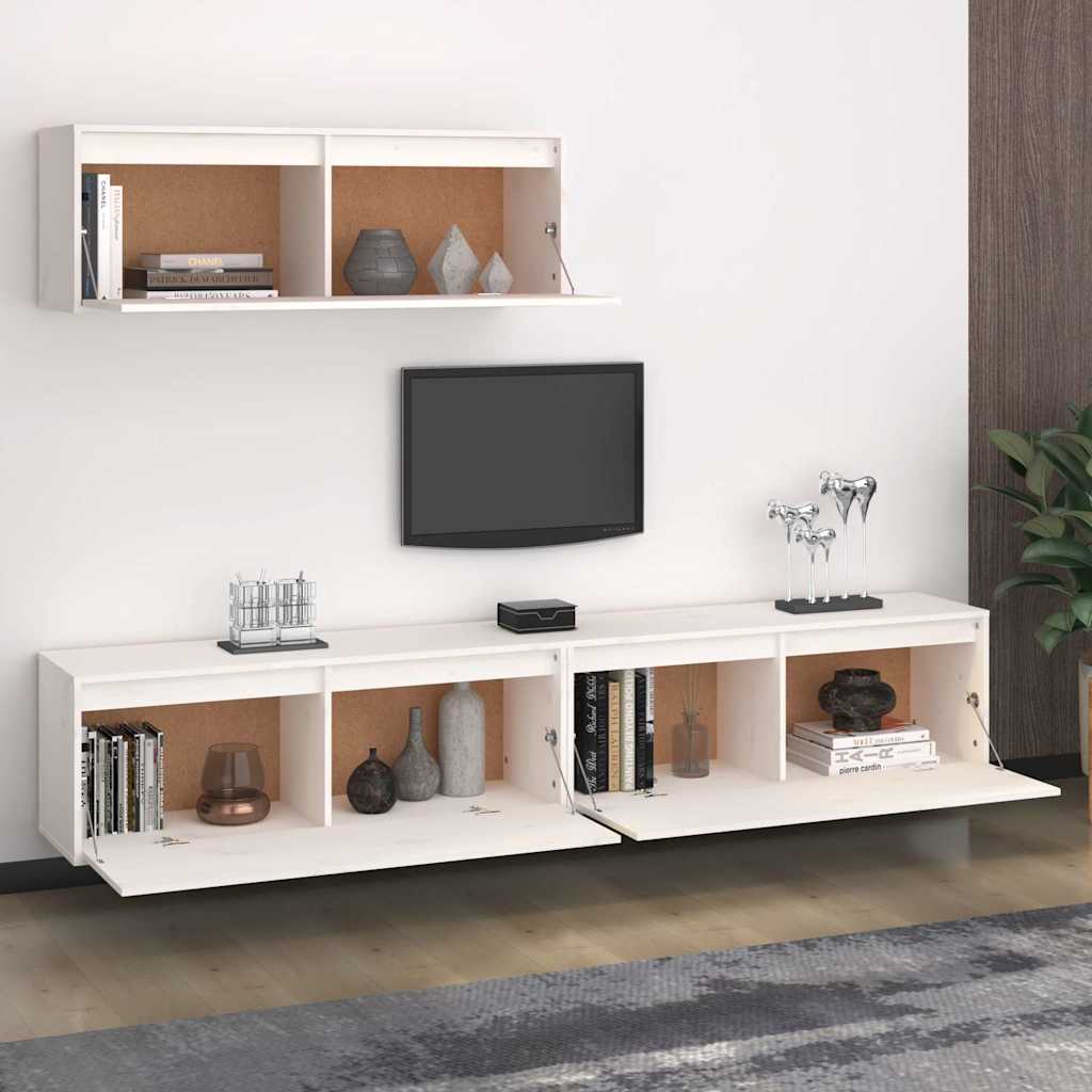 Conjunto de armário de TV 3 pcs madeira de pinho maciça branco