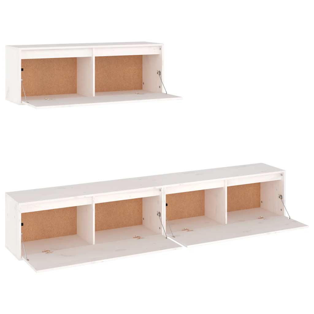 Conjunto de armário de TV 3 pcs madeira de pinho maciça branco