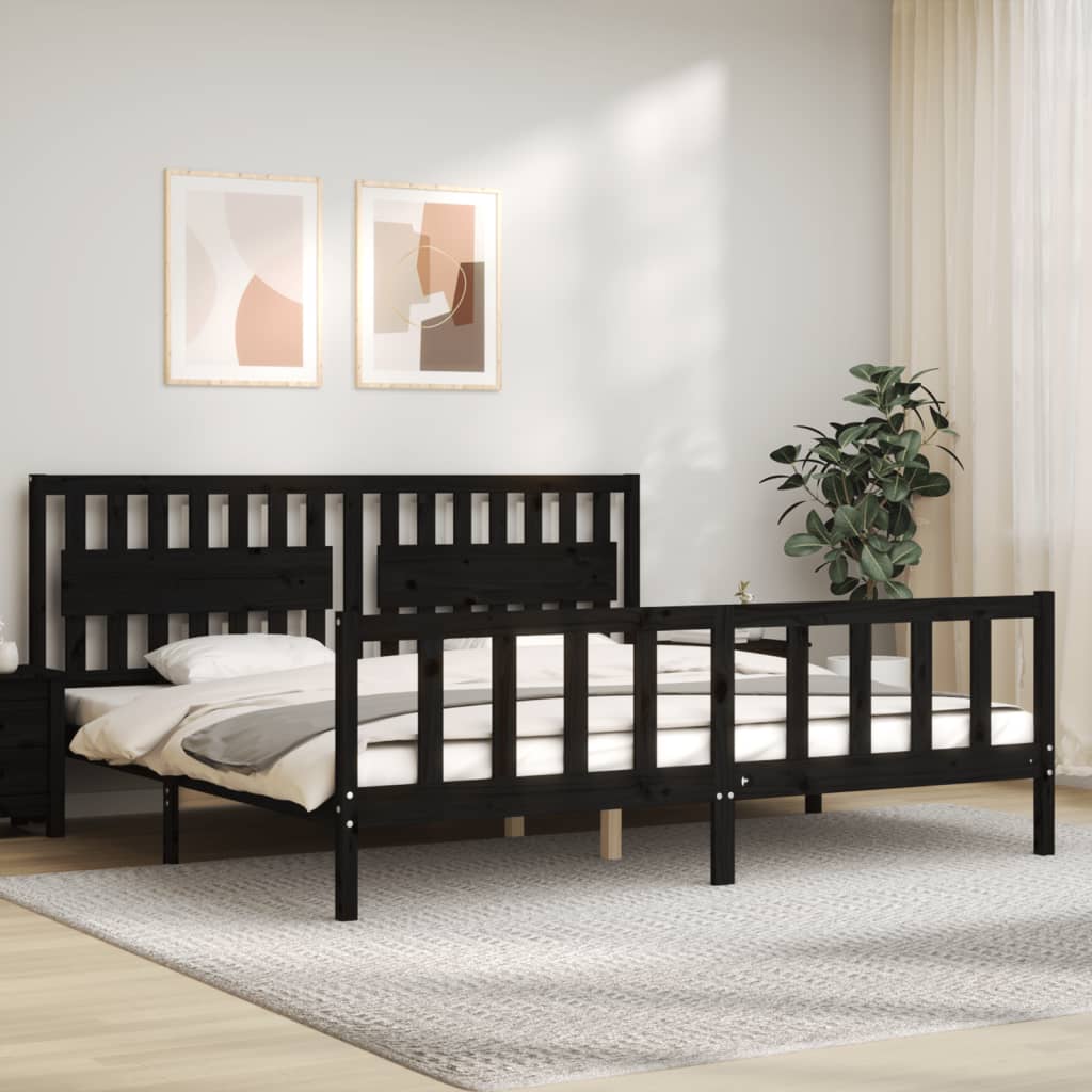 Estrutura de cama com cabeceira 200x200 cm madeira maciça preto