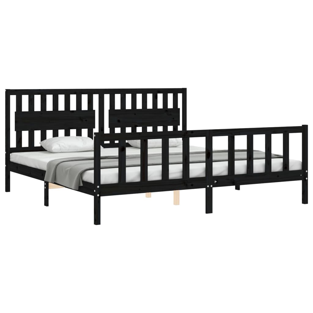 Estrutura de cama com cabeceira 200x200 cm madeira maciça preto