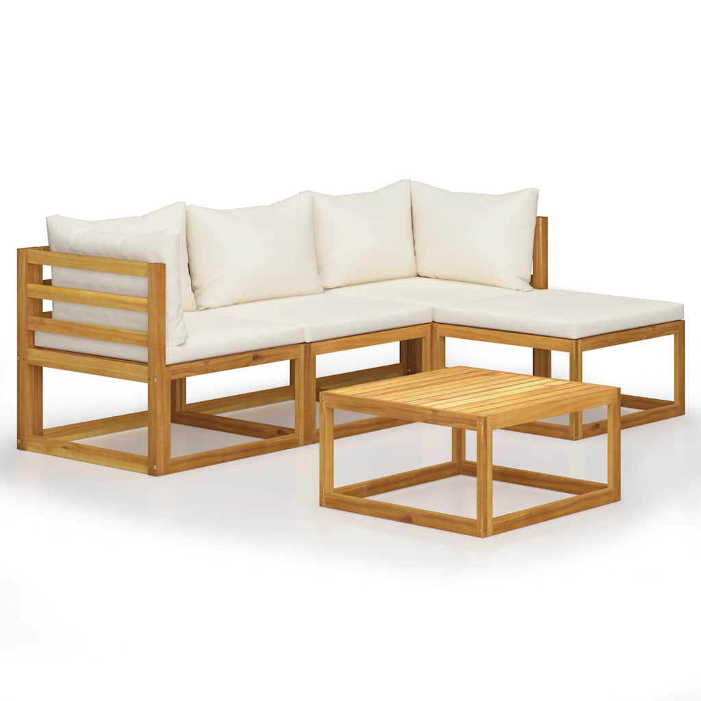 5 Pcs conj. lounge jardim c/ almofadões madeira acácia maciça