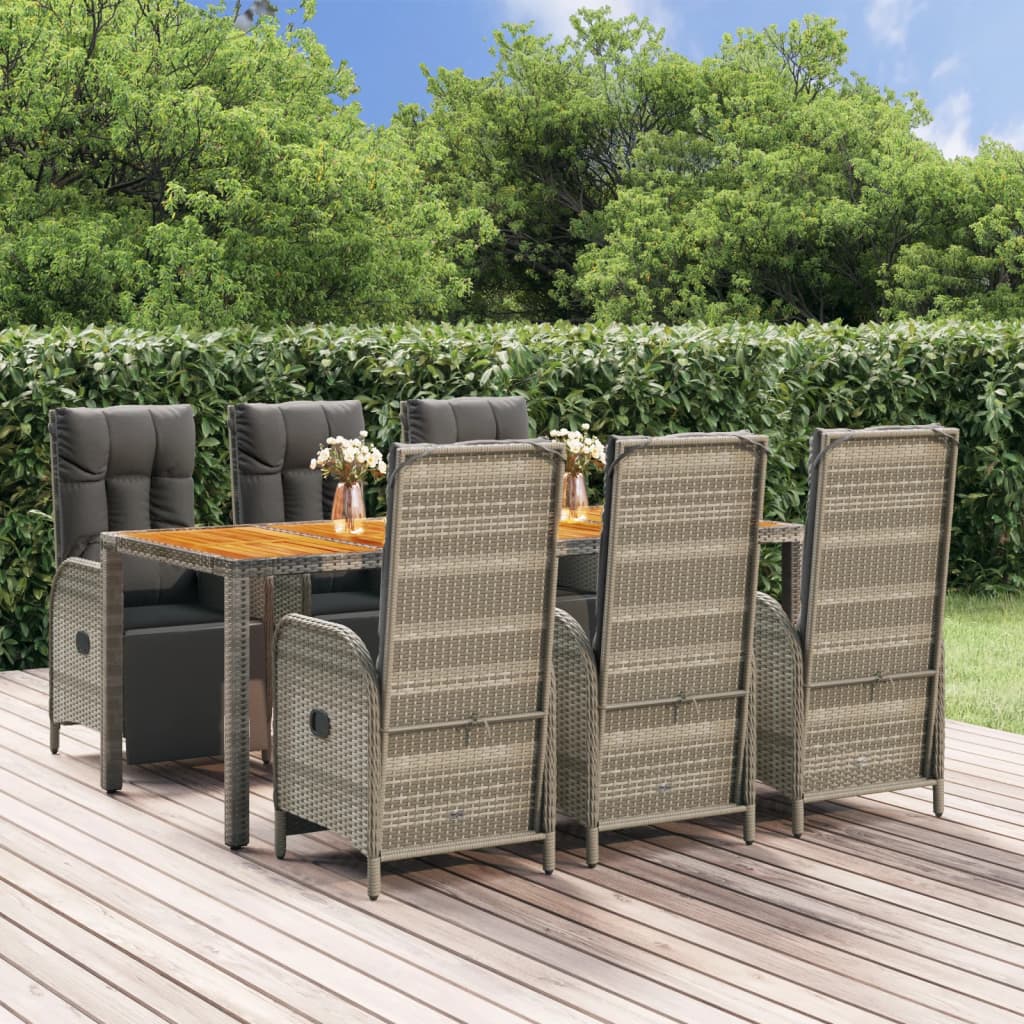 7 Pcs conjunto de jantar p/ jardim c/ almofadões vime PE cinza