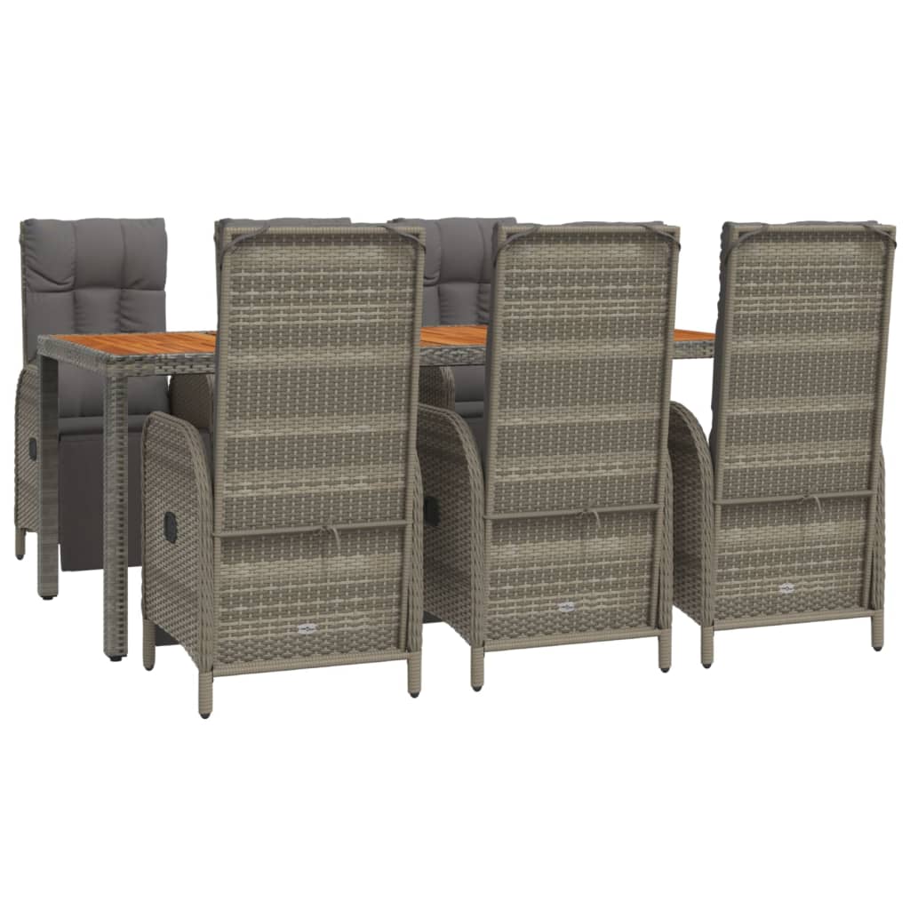 7 Pcs conjunto de jantar p/ jardim c/ almofadões vime PE cinza
