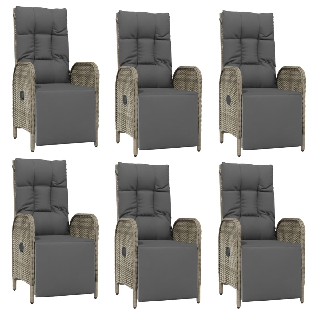 7 Pcs conjunto de jantar p/ jardim c/ almofadões vime PE cinza