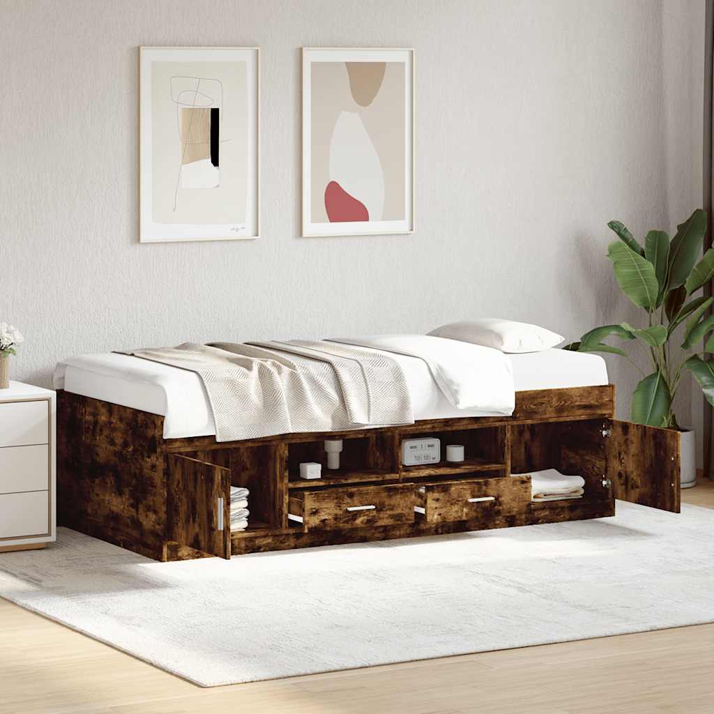 Sofá-cama com gavetas sem colchão 90x200 cm carvalho fumado