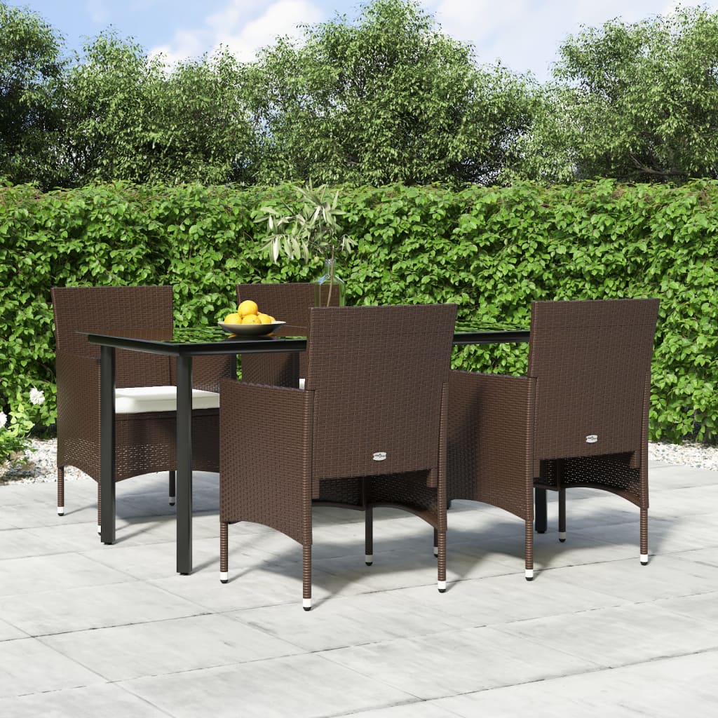 5 Pcs conjunto de jantar p/ jardim c/ almofadões castanho/preto