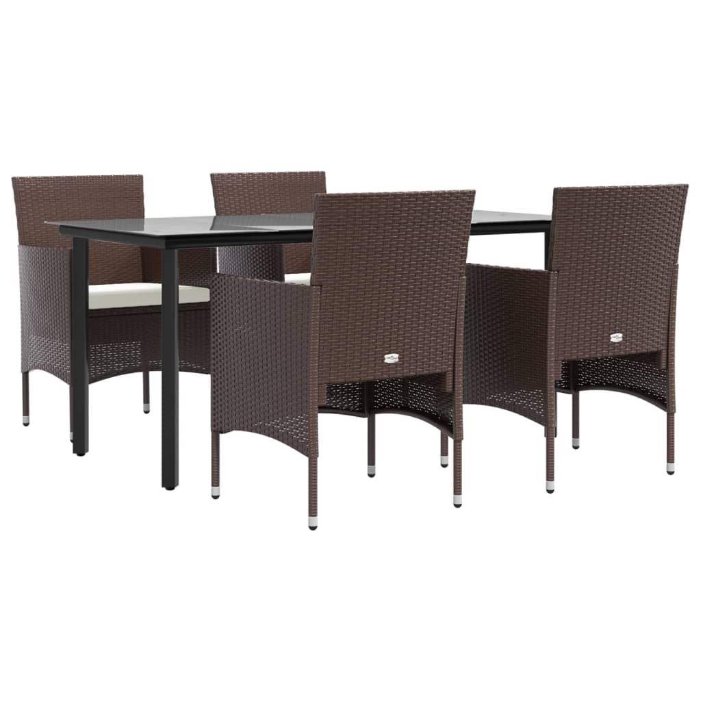5 Pcs conjunto de jantar p/ jardim c/ almofadões castanho/preto