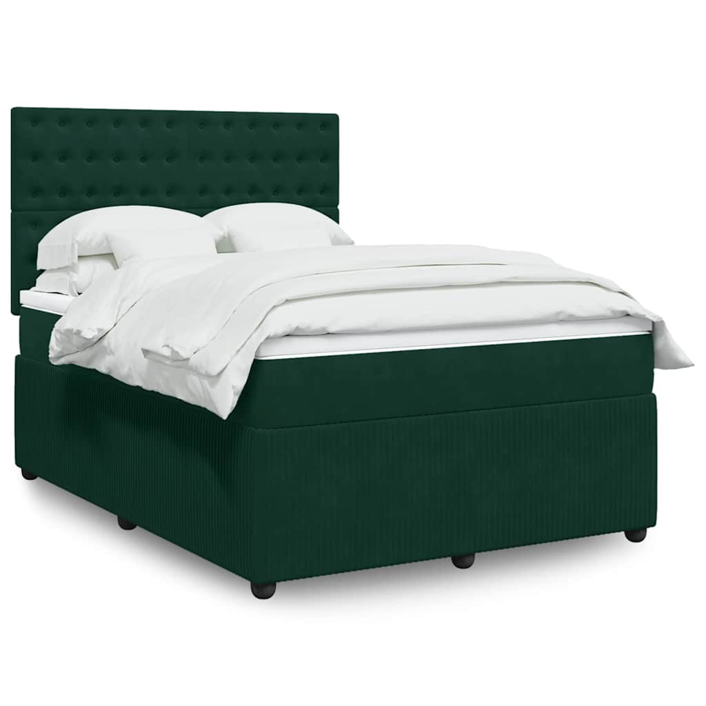 Cama com molas/colchão 140x190 cm veludo verde-escuro