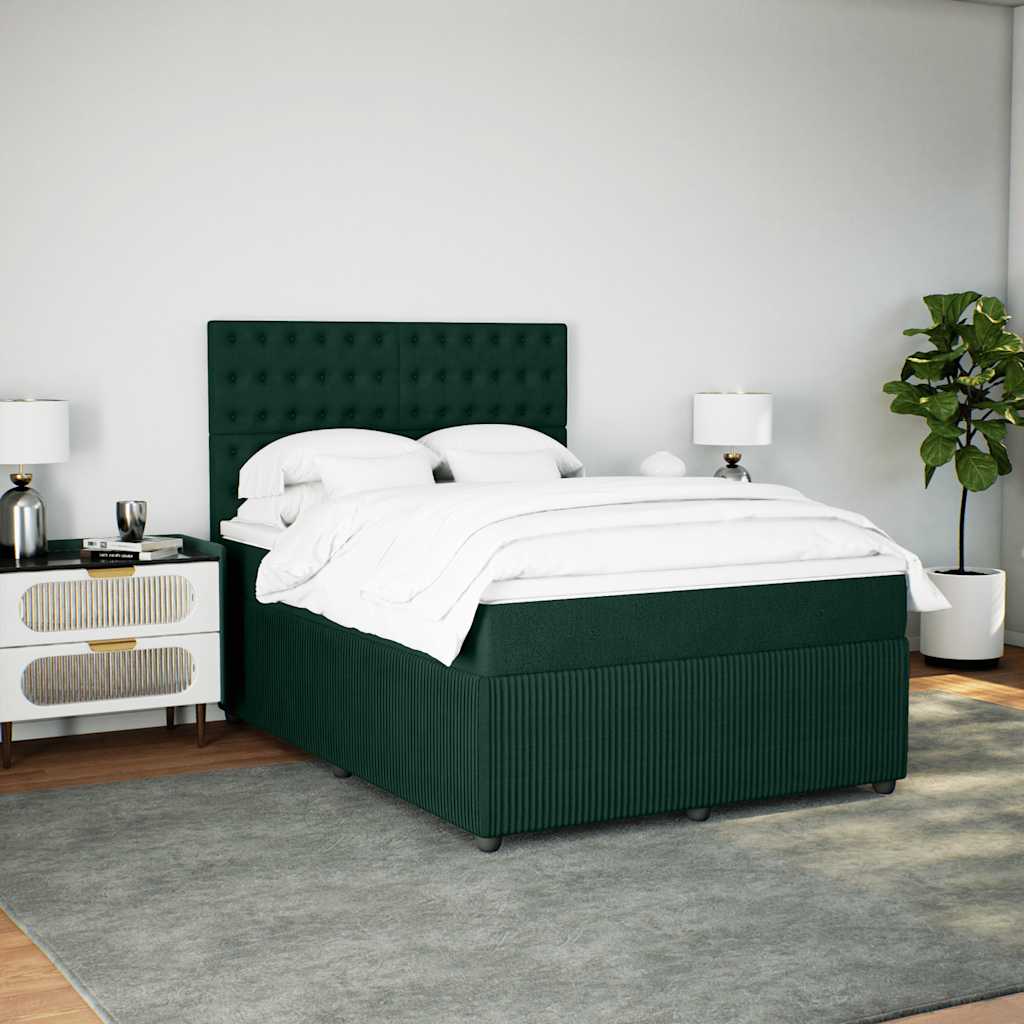 Cama com molas/colchão 140x190 cm veludo verde-escuro
