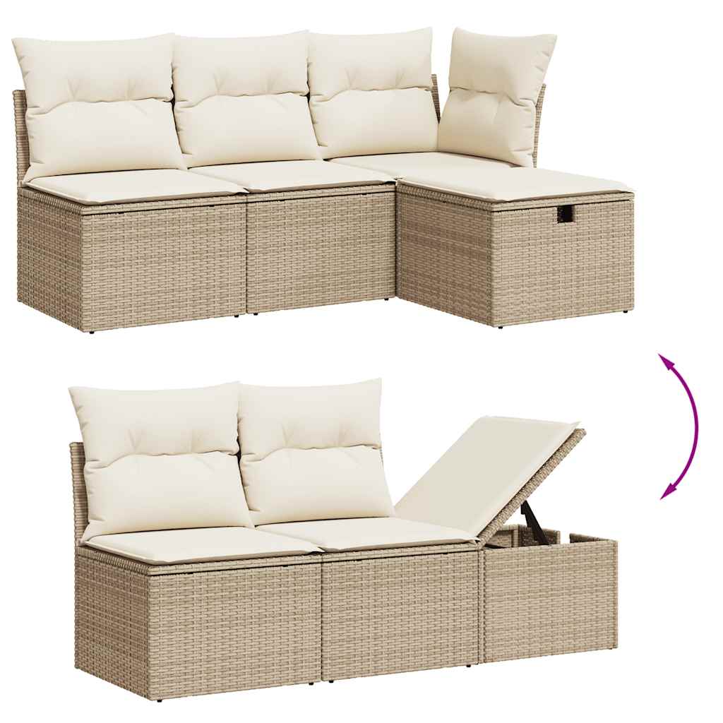 6 Pcs conjunto de sofás p/ jardim com almofadões vime PE bege
