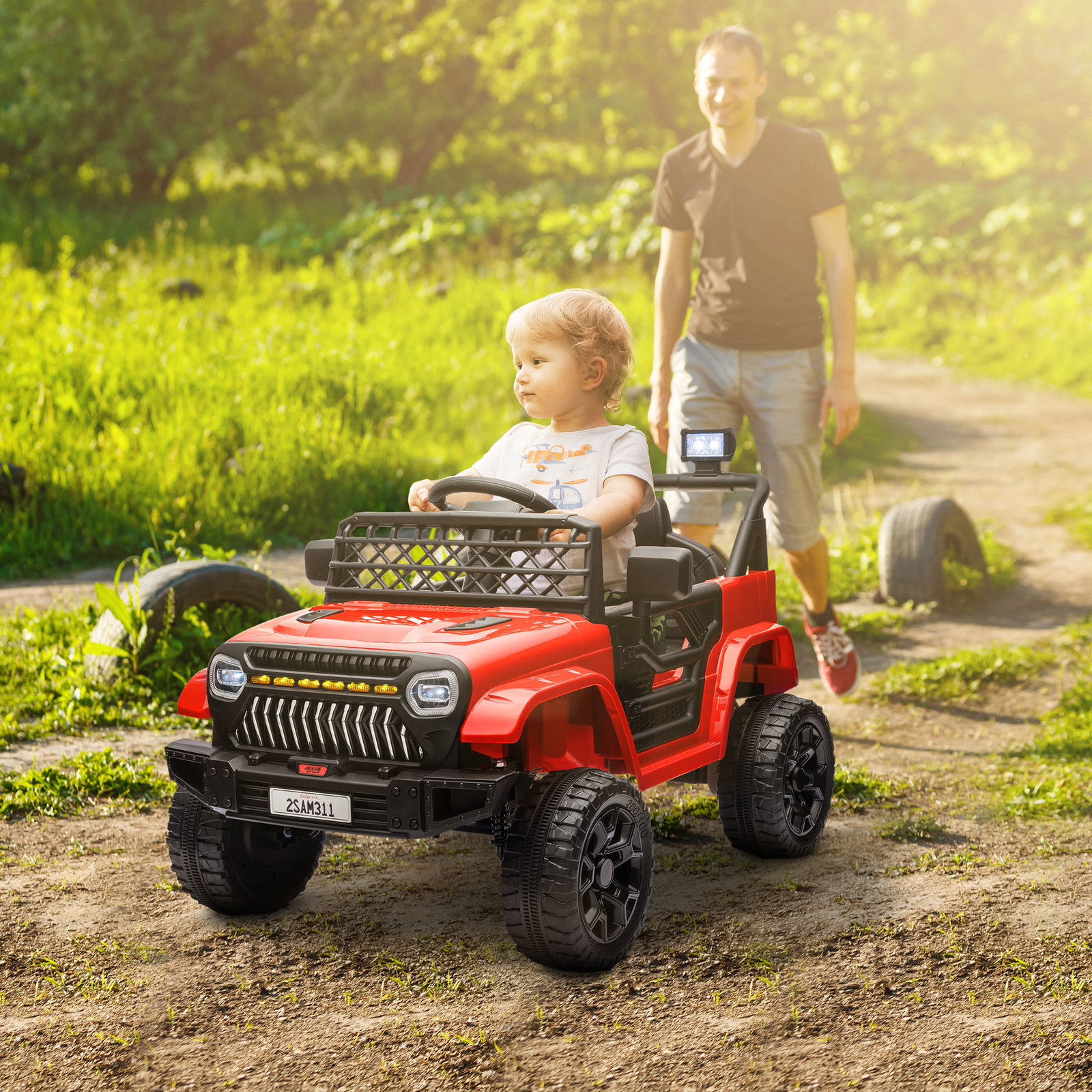 Carro elétrico para crianças carro elétrico infantil utv 12v com velocidade ajustável USB e faróis 95x62,5x65 cm vermelho