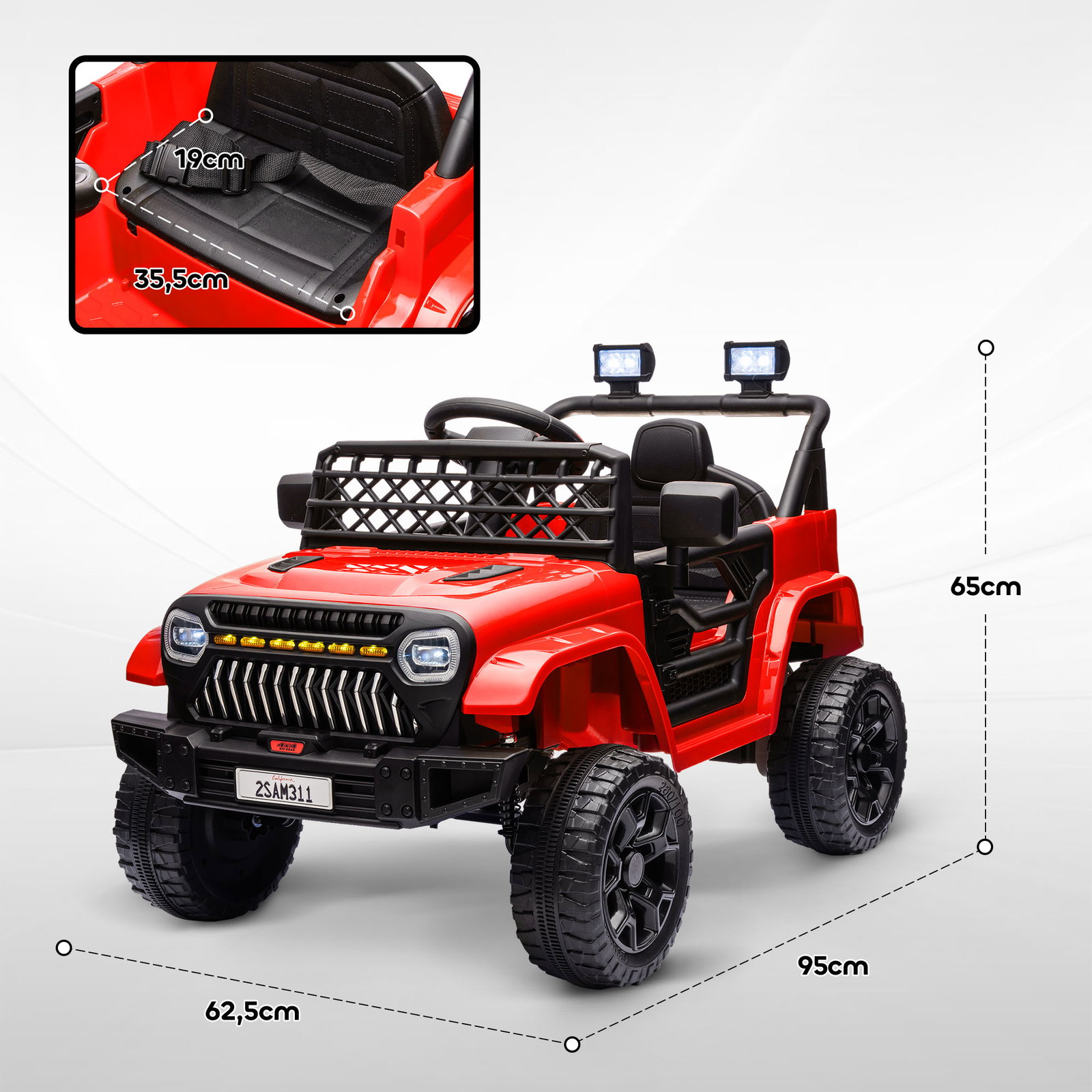 Carro elétrico para crianças carro elétrico infantil utv 12v com velocidade ajustável USB e faróis 95x62,5x65 cm vermelho