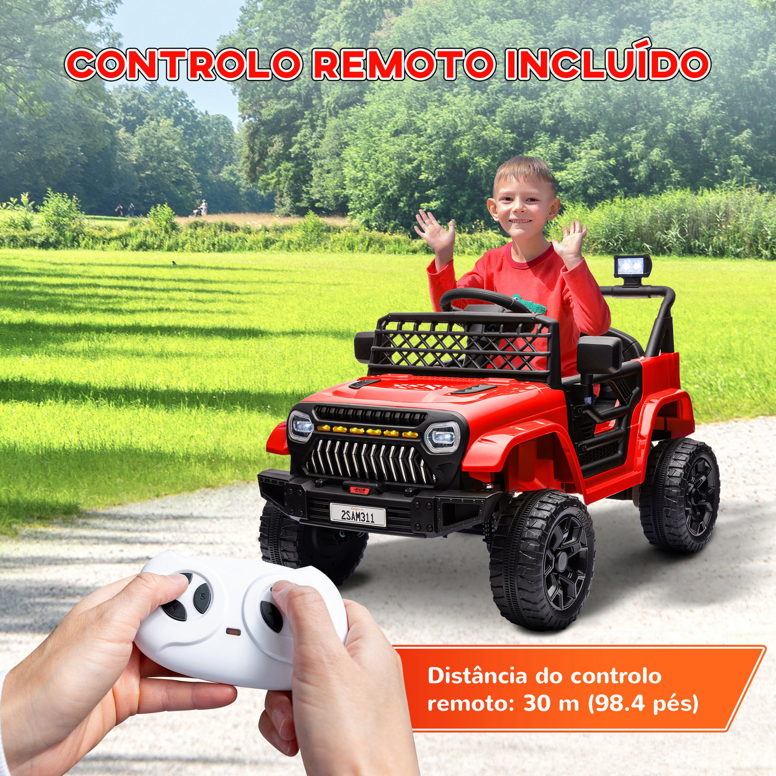 Carro elétrico para crianças carro elétrico infantil utv 12v com velocidade ajustável USB e faróis 95x62,5x65 cm vermelho