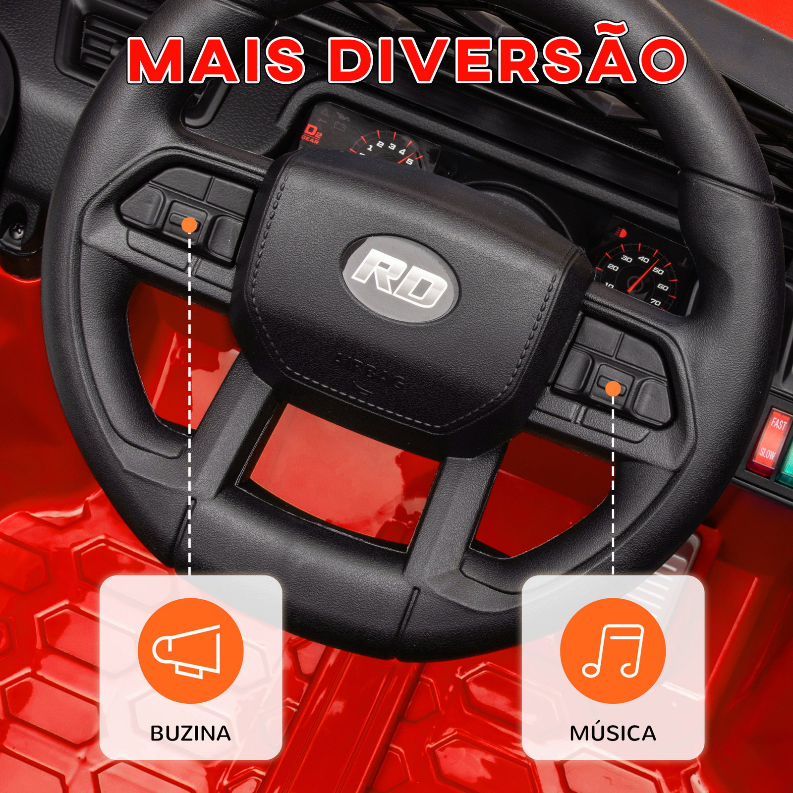 Carro elétrico para crianças carro elétrico infantil utv 12v com velocidade ajustável USB e faróis 95x62,5x65 cm vermelho