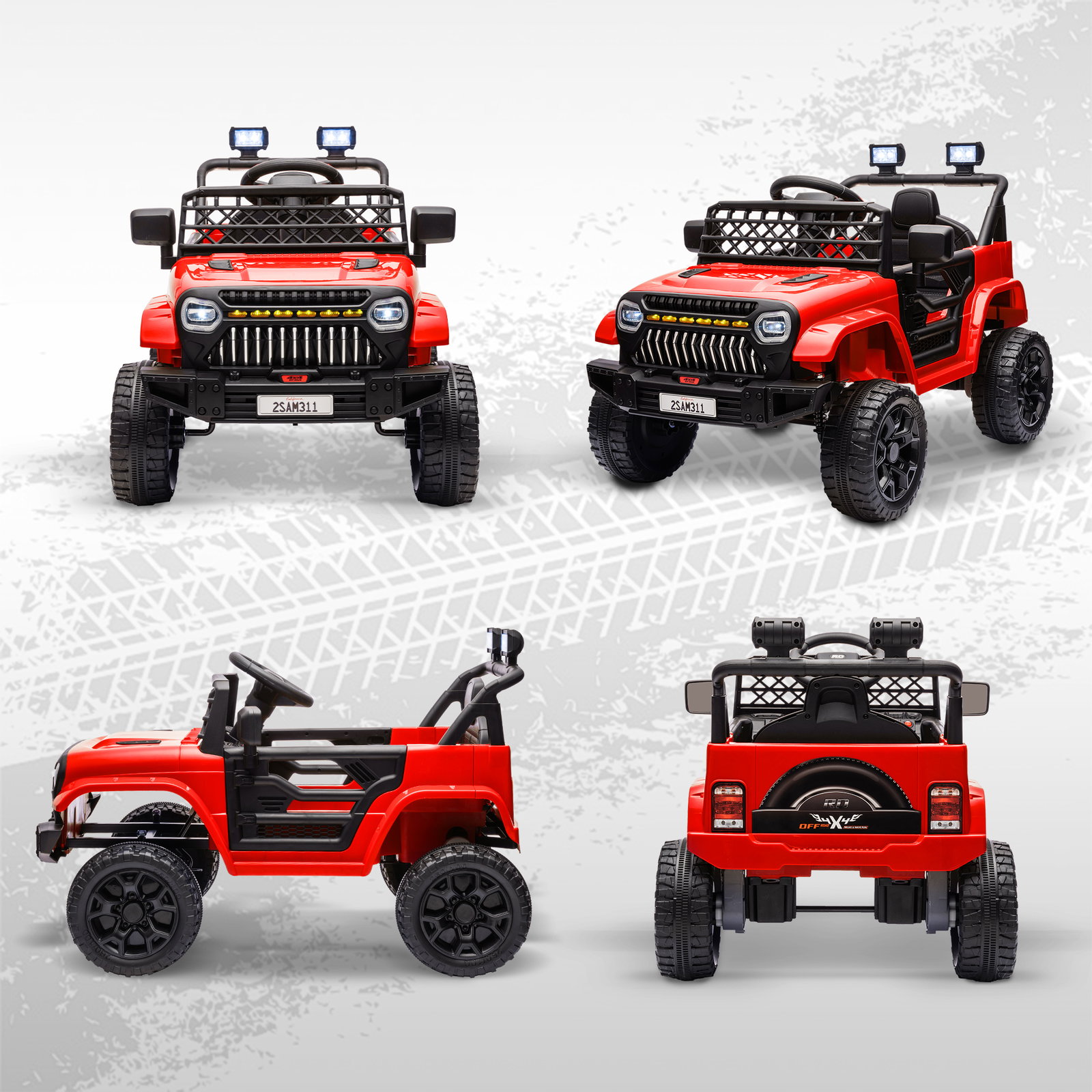 Carro elétrico para crianças carro elétrico infantil utv 12v com velocidade ajustável USB e faróis 95x62,5x65 cm vermelho
