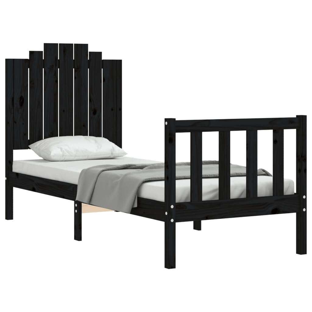 Estrutura cama de solteiro c/ cabeceira madeira maciça preto