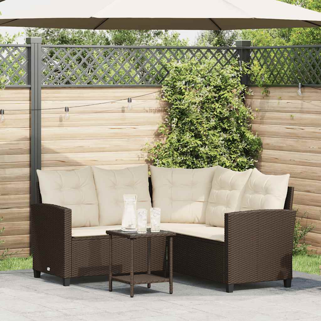 Sofá de jardim forma de l c/ mesa e almofadões vime PE castanho